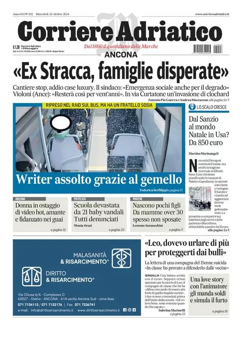 Prima-pagina-corriere adriatico-edizione-di-oggi-23-10-2024